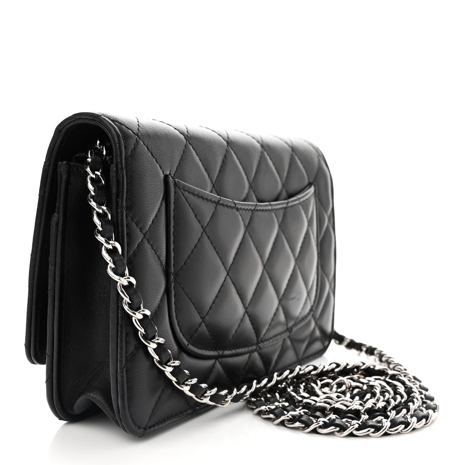 Chanel Lambskin Glitter Quilted Wallet On Chain WOC Black 3 of 11