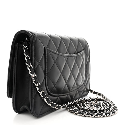 Chanel Lambskin Glitter Quilted Wallet On Chain WOC Black 3 of 11