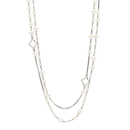 David Yurman Sterling Silver Pearl 7.5mm Quatrefoil Long Chain Necklace 1 of 5