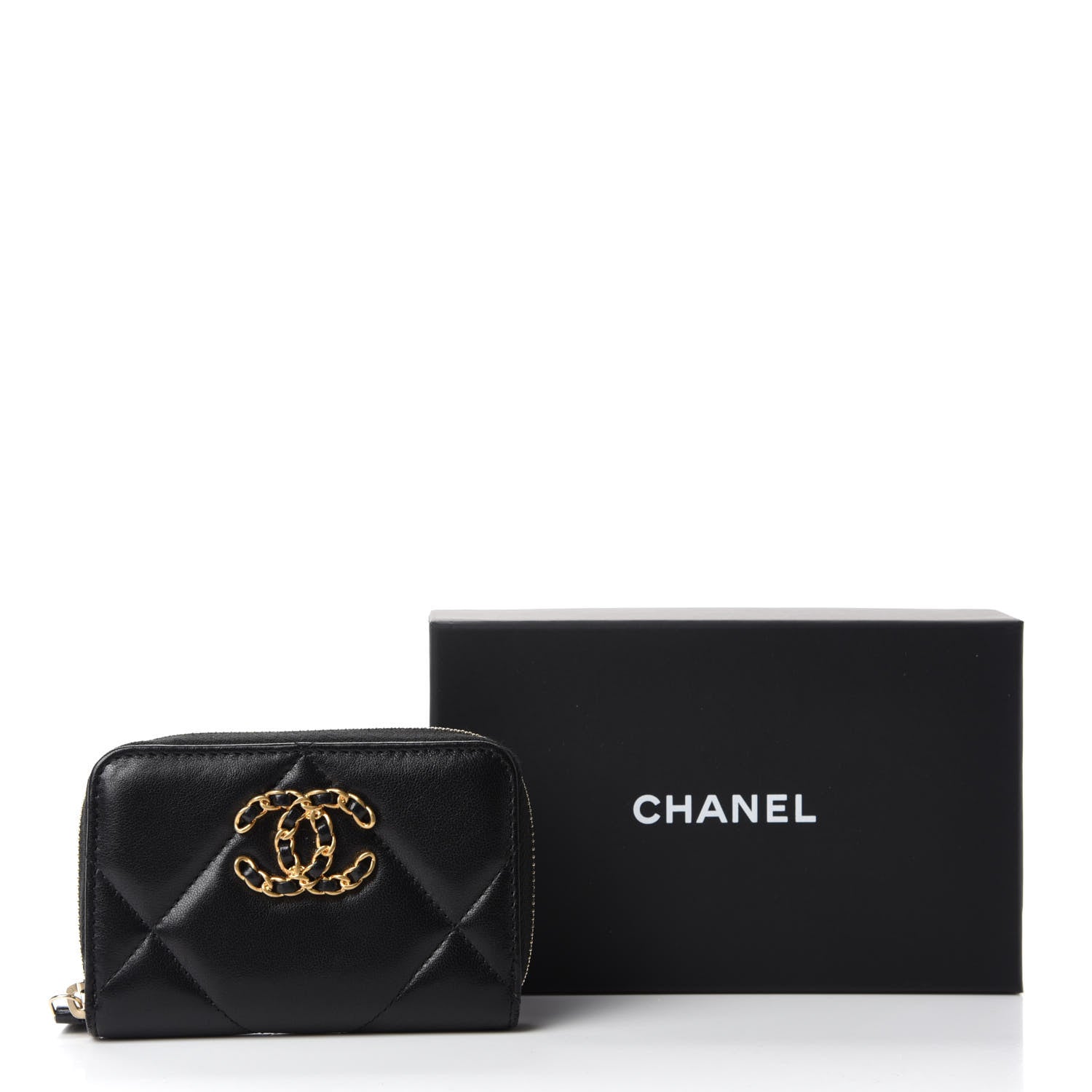Chanel Lambskin Quilted Chanel 19 Zip Around Coin Purse Wallet Black 8 of 8