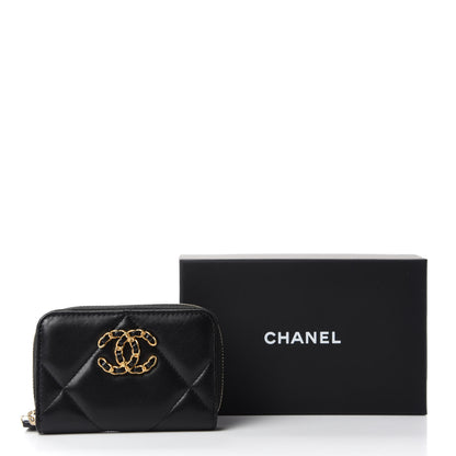 Chanel Lambskin Quilted Chanel 19 Zip Around Coin Purse Wallet Black 8 of 8
