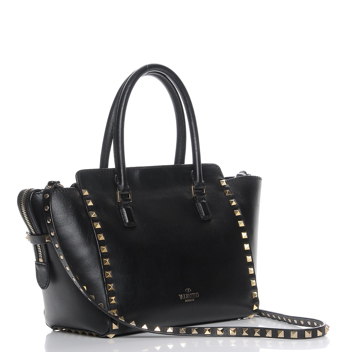 Vitello Small Rockstud Double Handle Tote Black