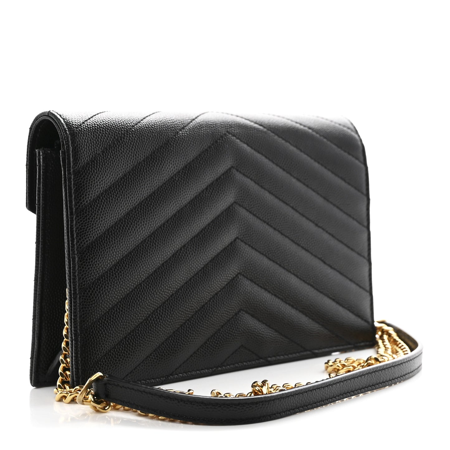 Grain De Poudre Matelasse Chevron Monogram Envelope Chain Wallet Black