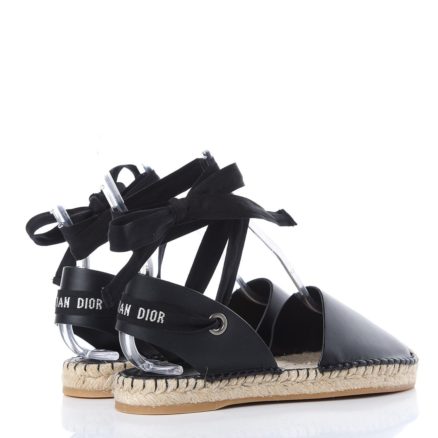 Calfskin Nicely-D Ankle Tie Espadrilles Flats 37 Black