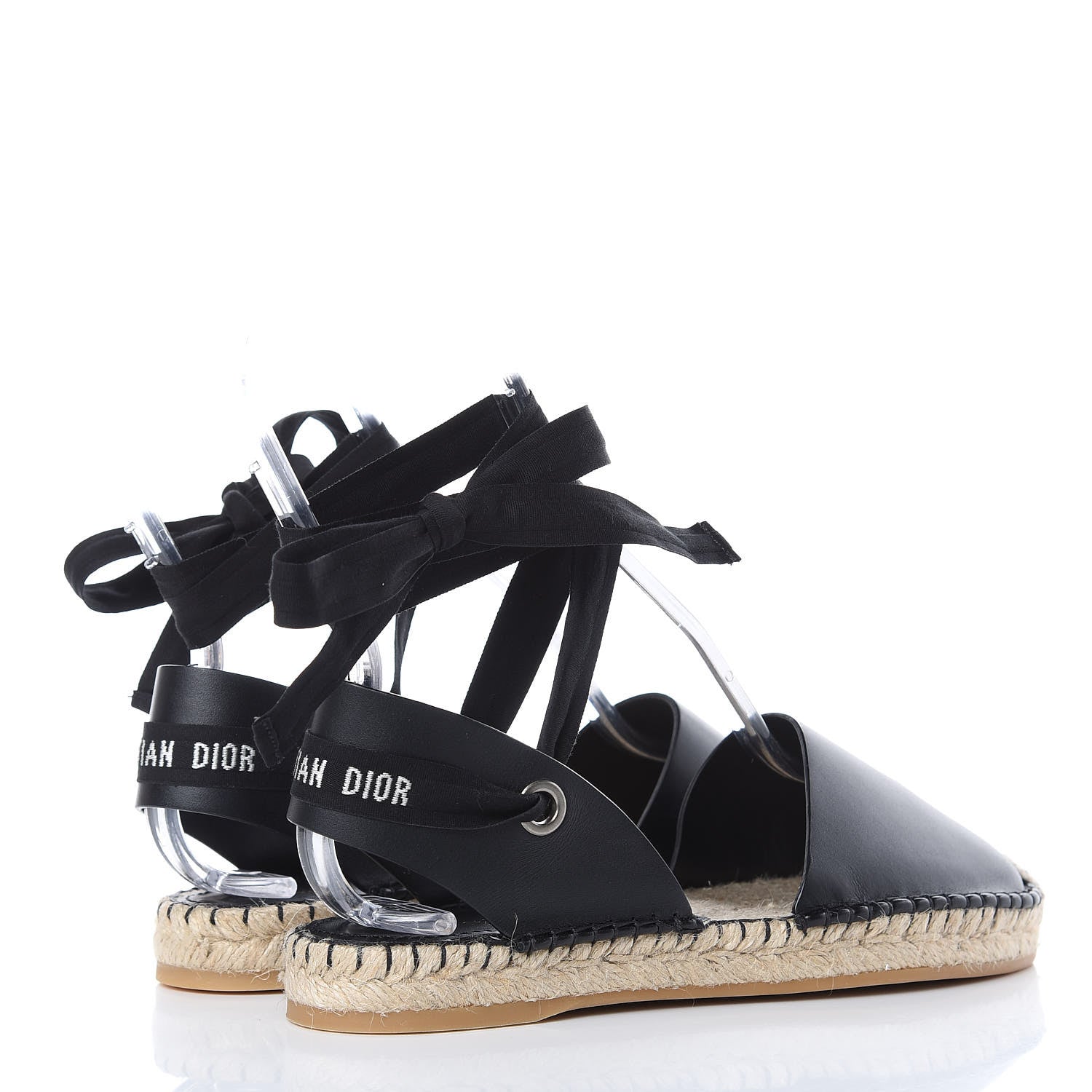 Christian Dior Calfskin Nicely-D Ankle Tie Espadrilles Flats 37 Black 4 of 9