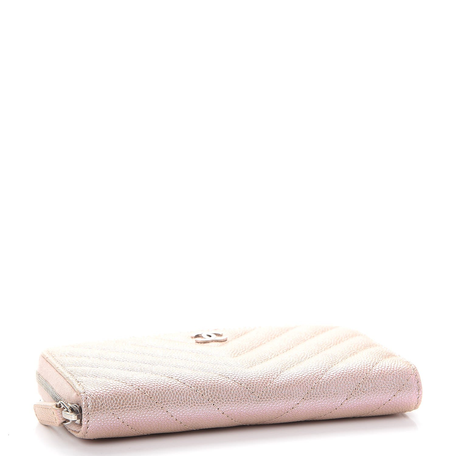 Chanel Metallic Caviar Chevron Quilted Small Zip Around Wallet Light Gold 4 of 9