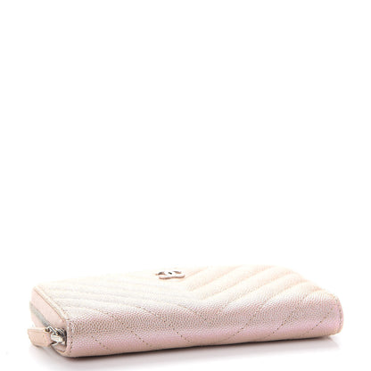 Chanel Metallic Caviar Chevron Quilted Small Zip Around Wallet Light Gold 4 of 9