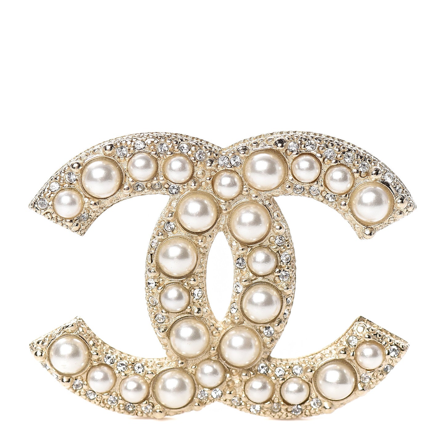 Pearl Crystal CC Brooch Light Gold