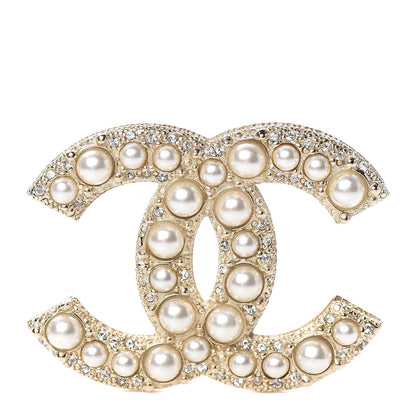 Chanel Pearl Crystal CC Brooch Light Gold 1 of 4