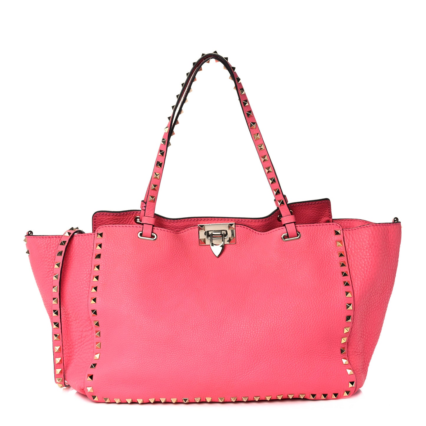 Pebbled Calfskin Medium Rockstud Tote Fuxia Fluo