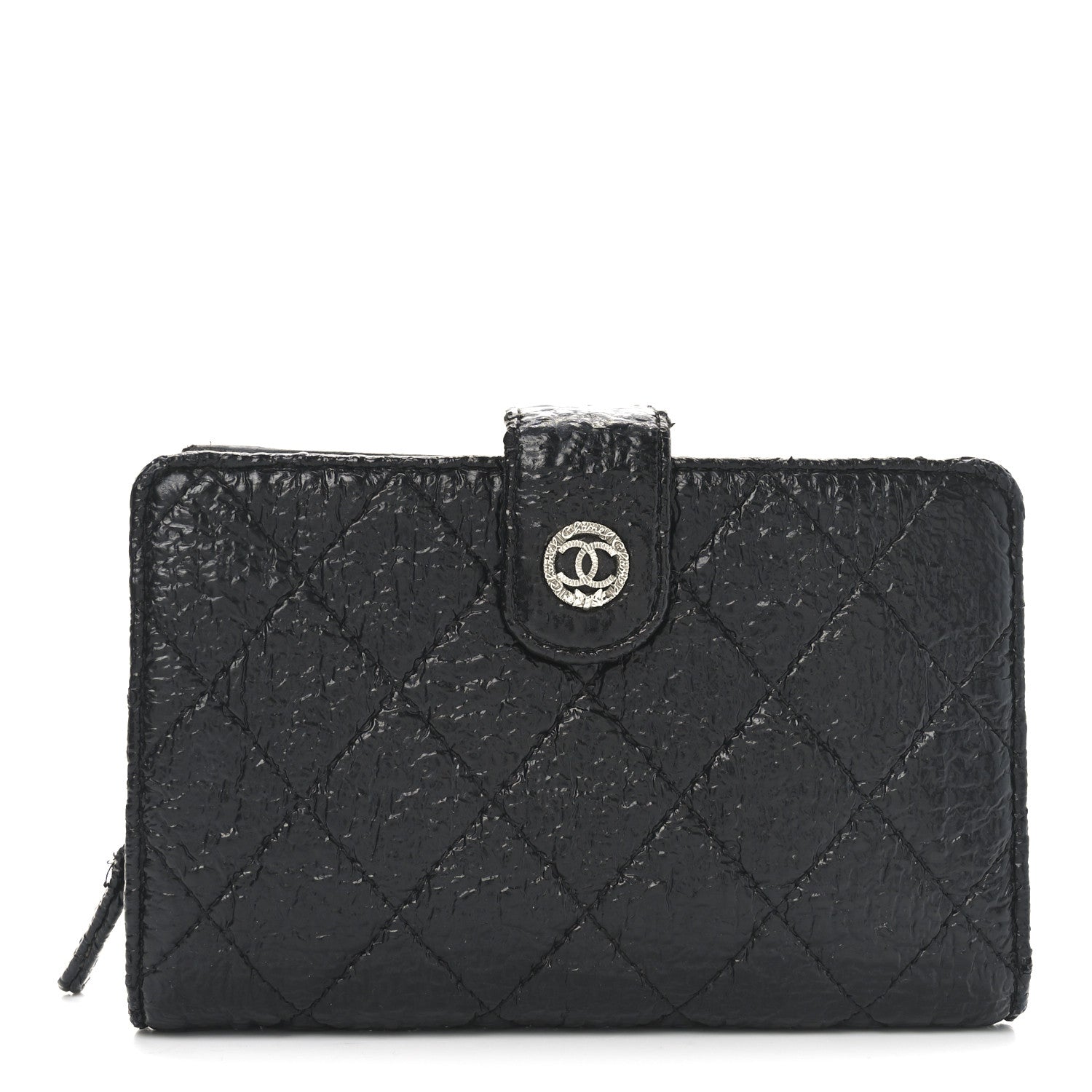 Chanel Crinkled Patent Quilted Zipped Pocket Wallet Black 1 of 8
