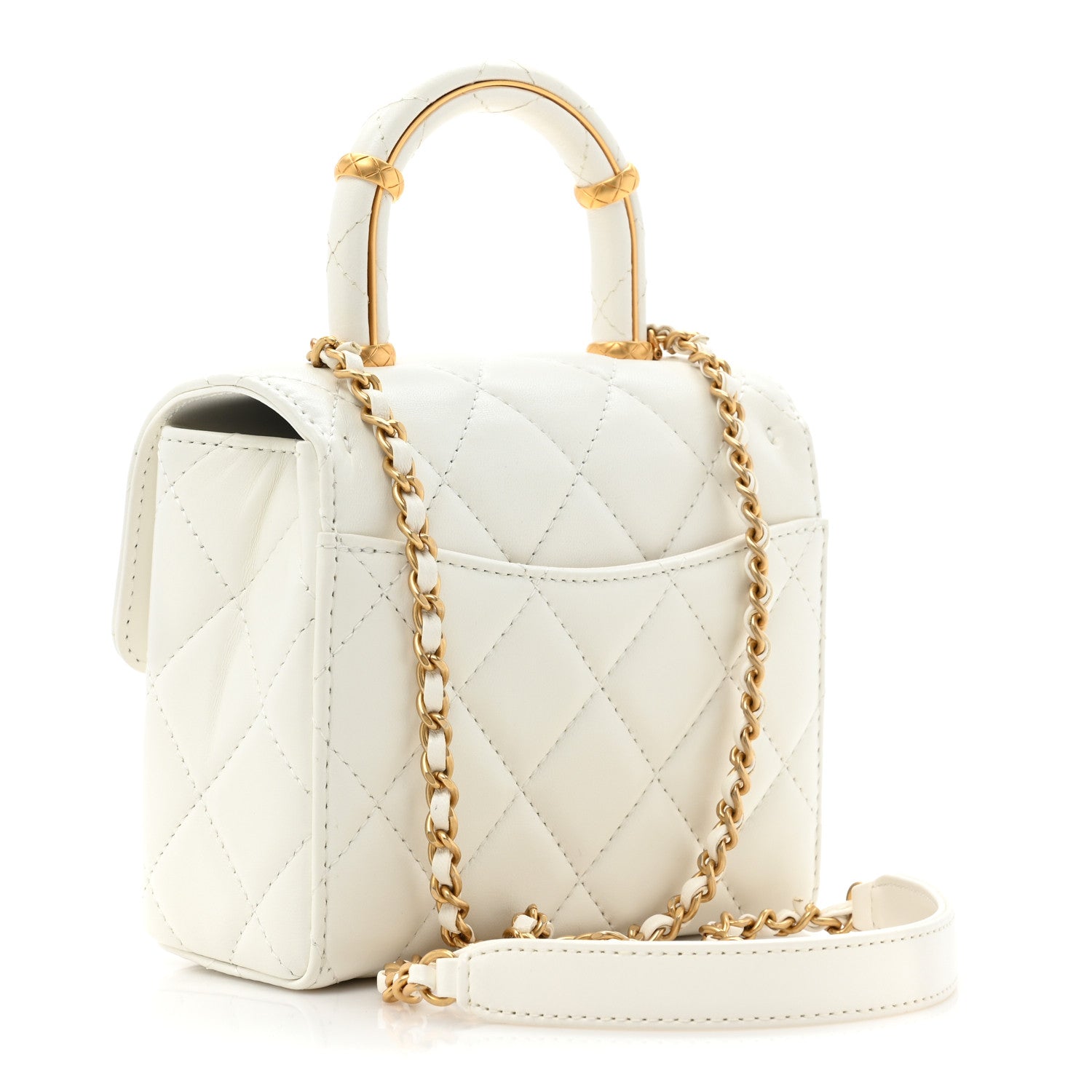 Chanel Lambskin Handle Crush Top Handle Flap Bag White 3 of 9