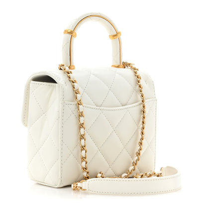 Chanel Lambskin Handle Crush Top Handle Flap Bag White 3 of 9