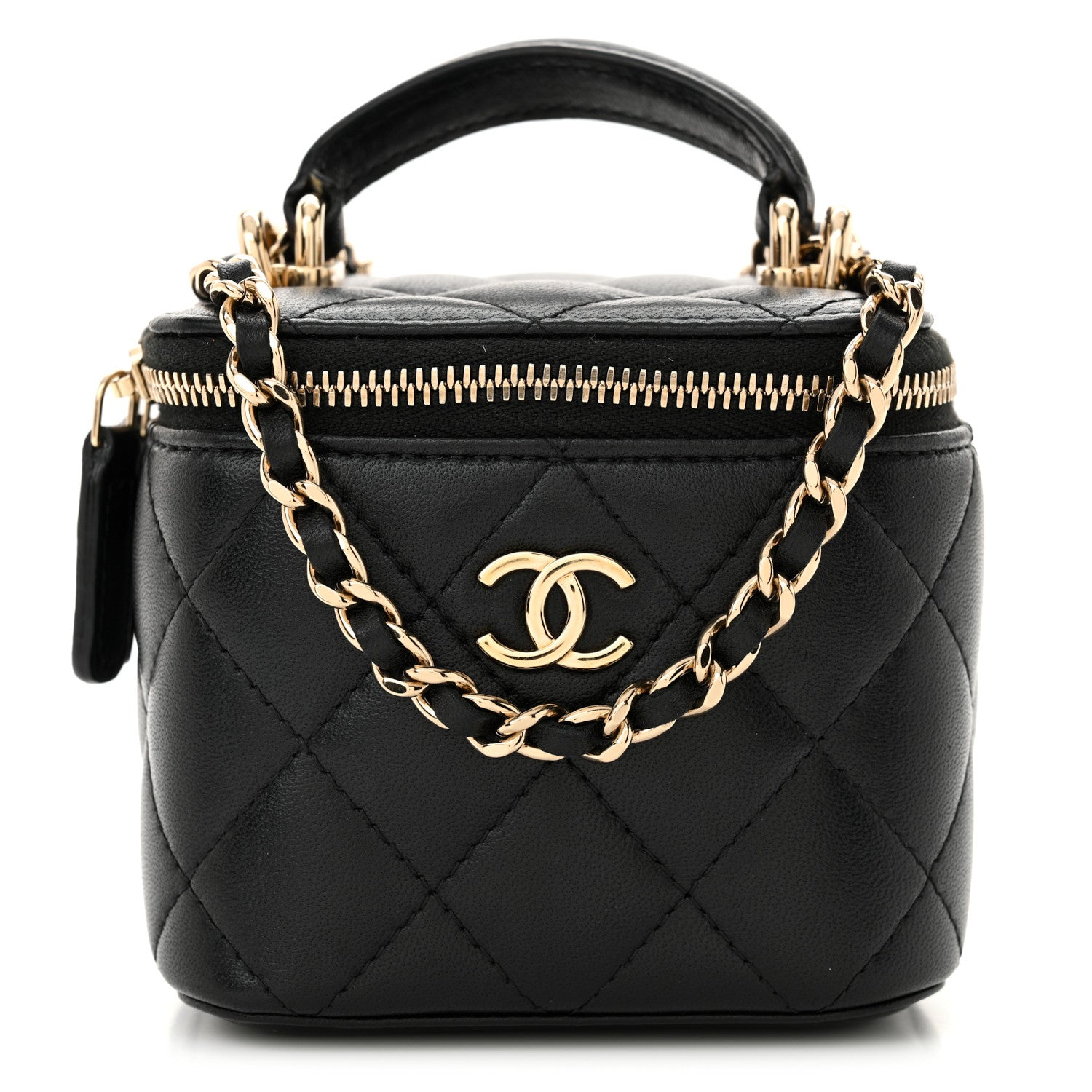 Chanel Lambskin Quilted Top Handle Mini Vanity Case With Chain Black 1 of 12