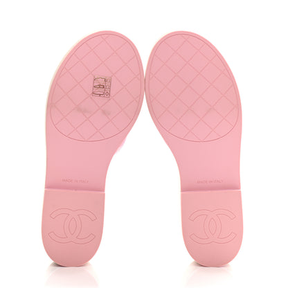Chanel Lambskin Quilted CC Slip On Platform Sandals 38 Pink 5 of 9