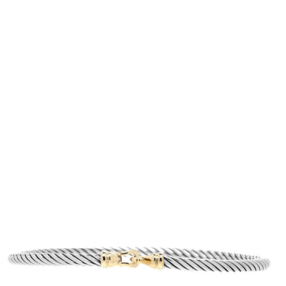 David Yurman Sterling Silver 18K Yellow Gold 3mm Cable Buckle Bracelet 1 of 4