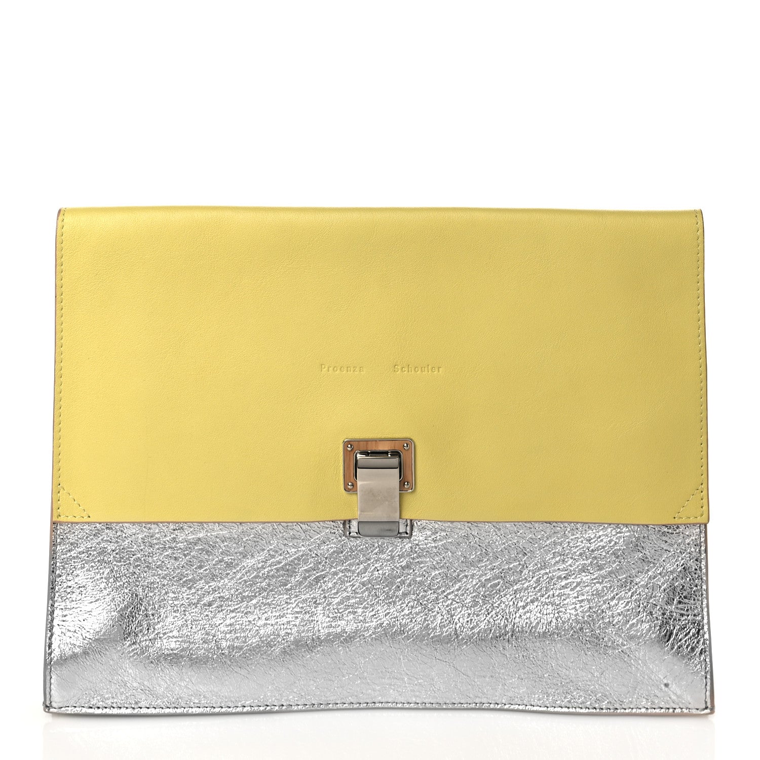 Proenza Schouler Metallic Lambskin Lunch Bag Clutch Banana Silver 1 of 9