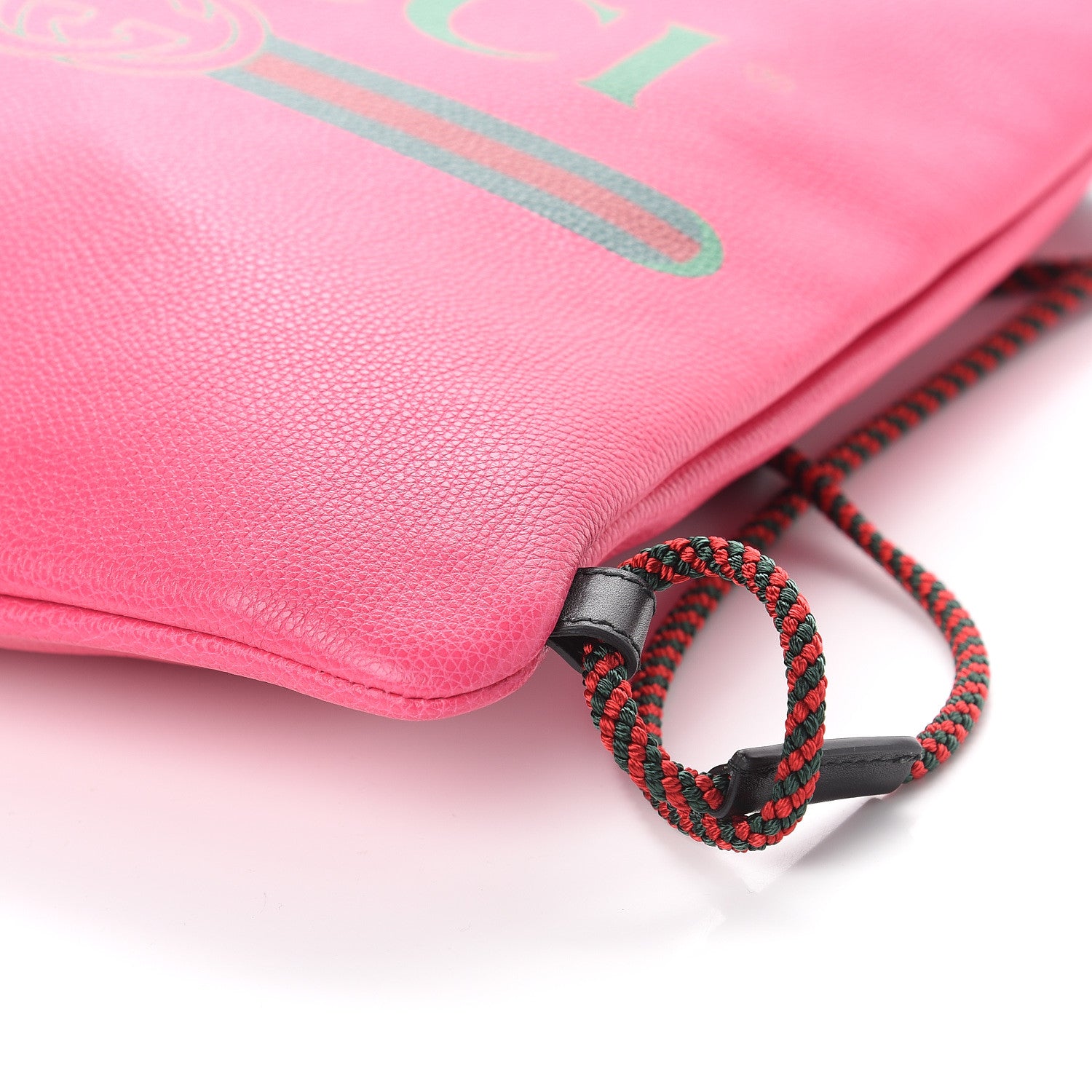 Gucci Grained Calfskin Logo Drawstring Backpack Box Pink Green Black 8 of 8