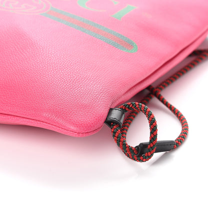 Gucci Grained Calfskin Logo Drawstring Backpack Box Pink Green Black 8 of 8