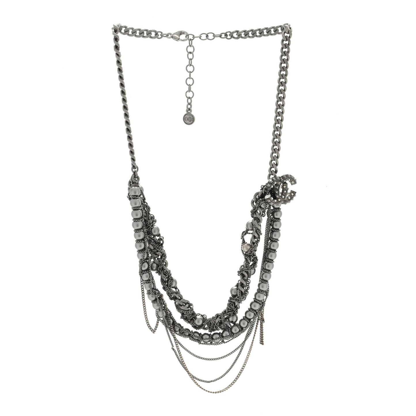 Pearl Spike CC Multi Strand Necklace Ruthenium Black