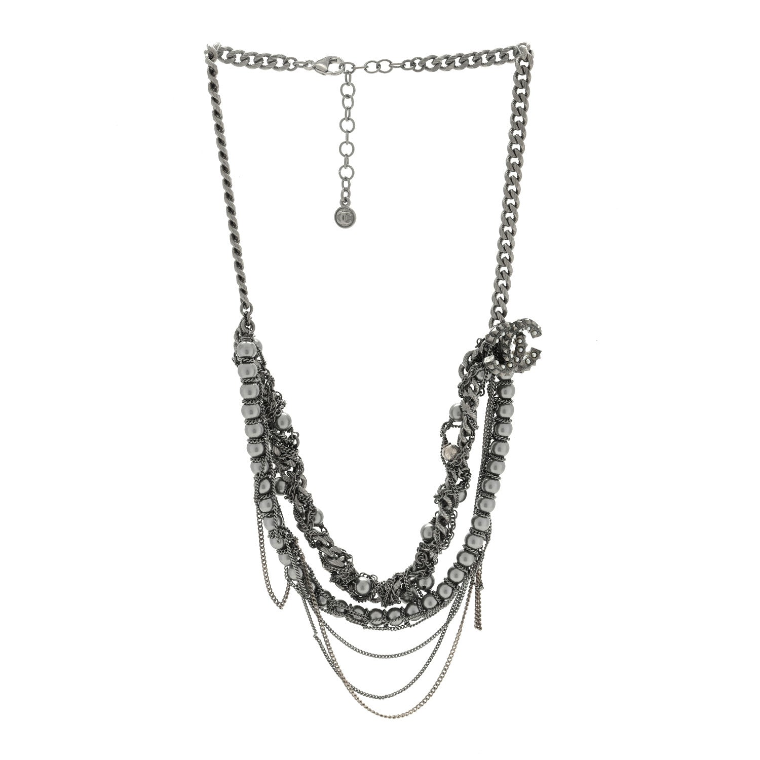 Chanel Pearl Spike CC Multi Strand Necklace Ruthenium Black 2 of 3