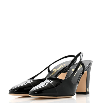 Chanel Patent Calfskin Cap Toe CC Slingback Pumps 39.5 Black 4 of 9