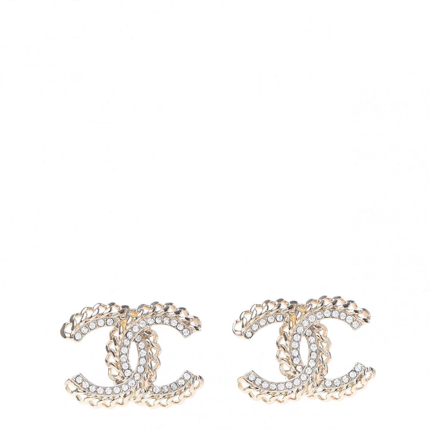 Crystal Chain CC Earrings Gold