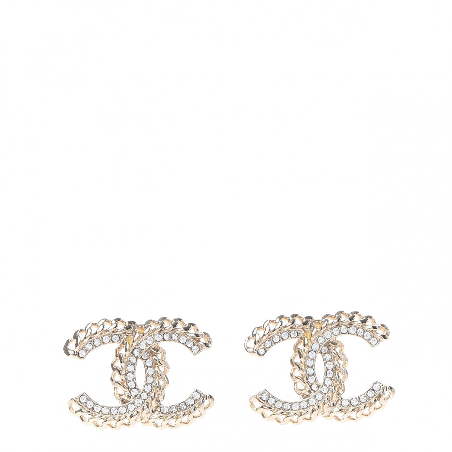Chanel Crystal Chain CC Earrings Gold 1 of 5
