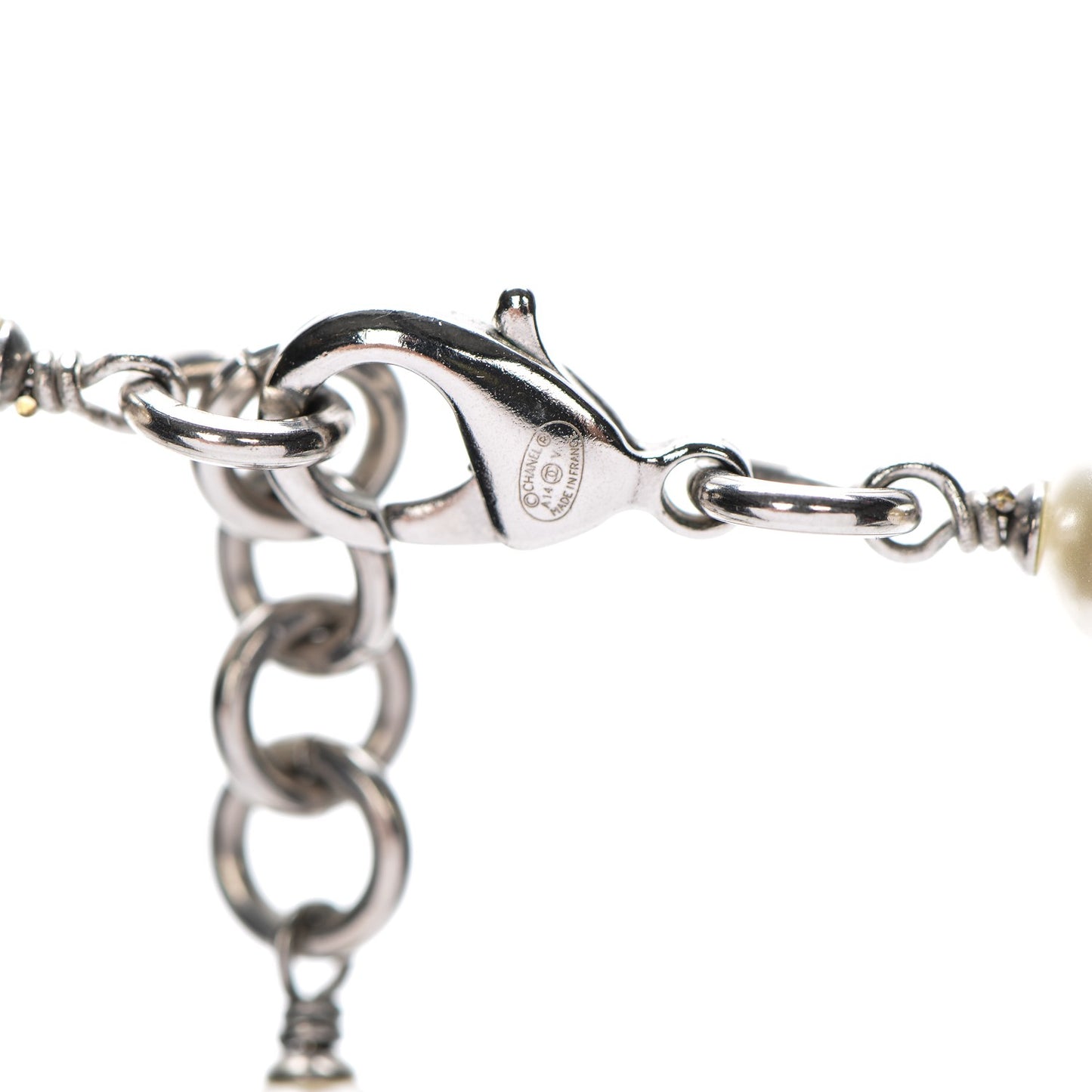 Crystal Pearl CC Long Necklace Silver
