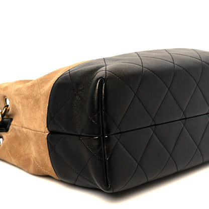 Chanel Suede Calfskin Shiny Lambskin Quilted Small Coco Base Shopping Bag Beige Black 9 of 11