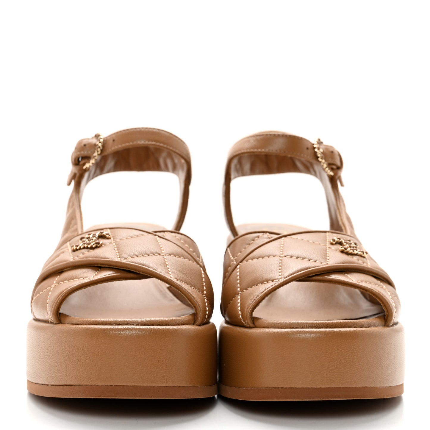 Lambskin Quilted CC Platform Sandals 36.5 Beige