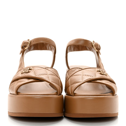 Chanel Lambskin Quilted CC Platform Sandals 36.5 Beige 2 of 13