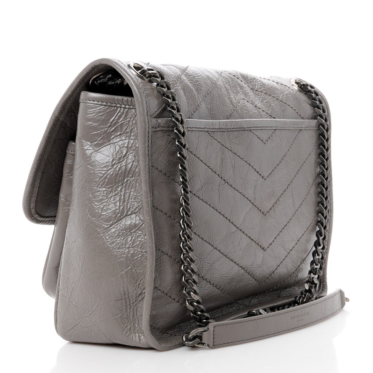 Crinkled Calfskin Matelasse Monogram Medium Niki Chain Satchel Fog
