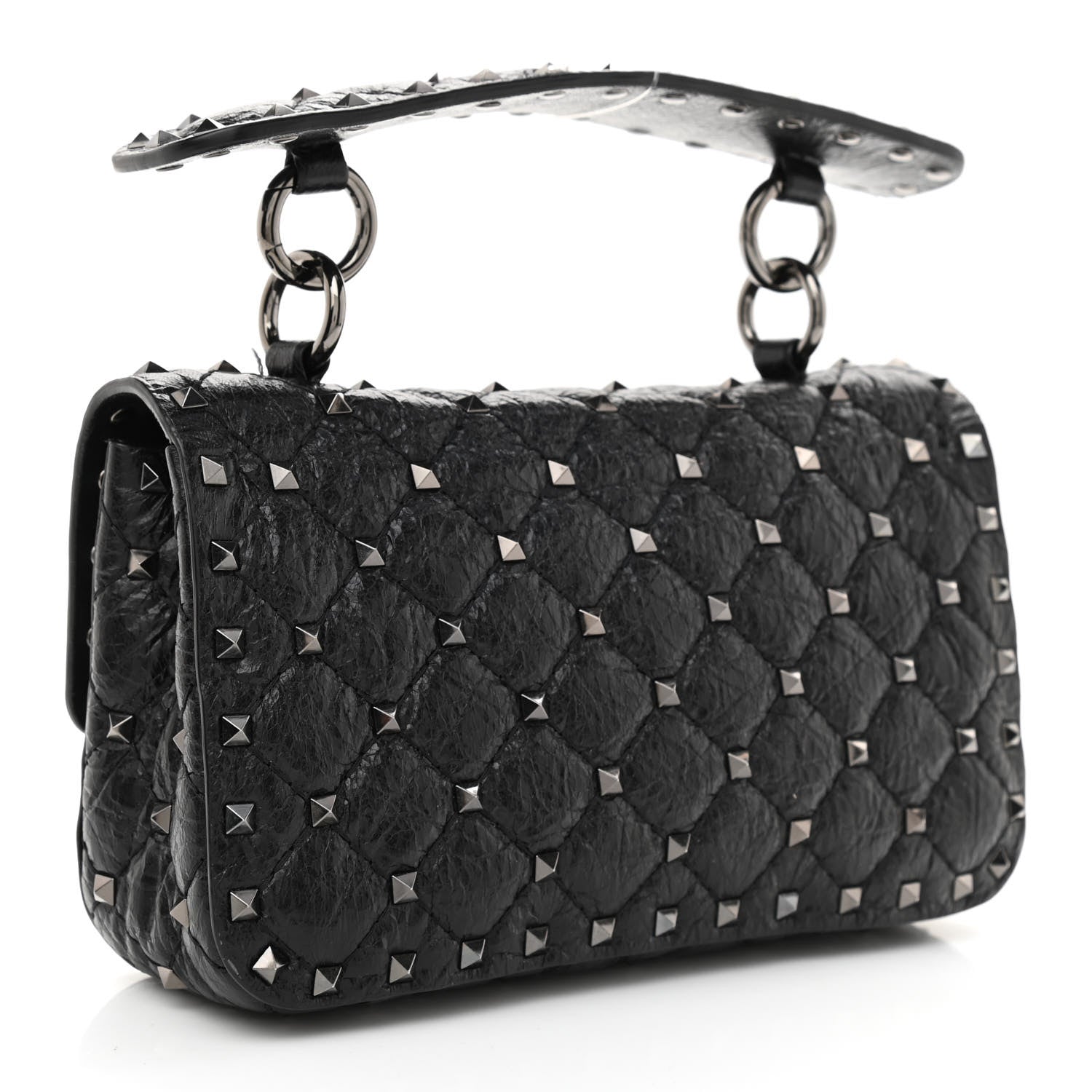 Valentino Garavani Craquele Nappa Small Rockstud Spike Shoulder Bag Black 2 of 6