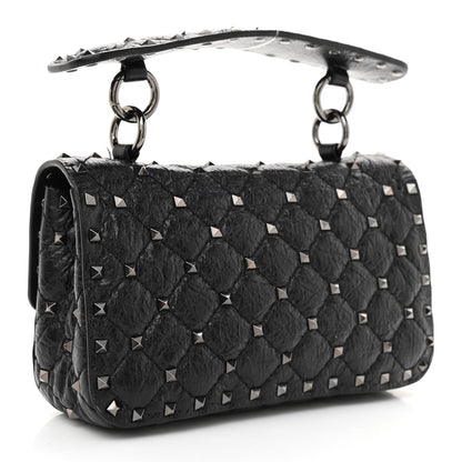 Valentino Garavani Craquele Nappa Small Rockstud Spike Shoulder Bag Black 2 of 6