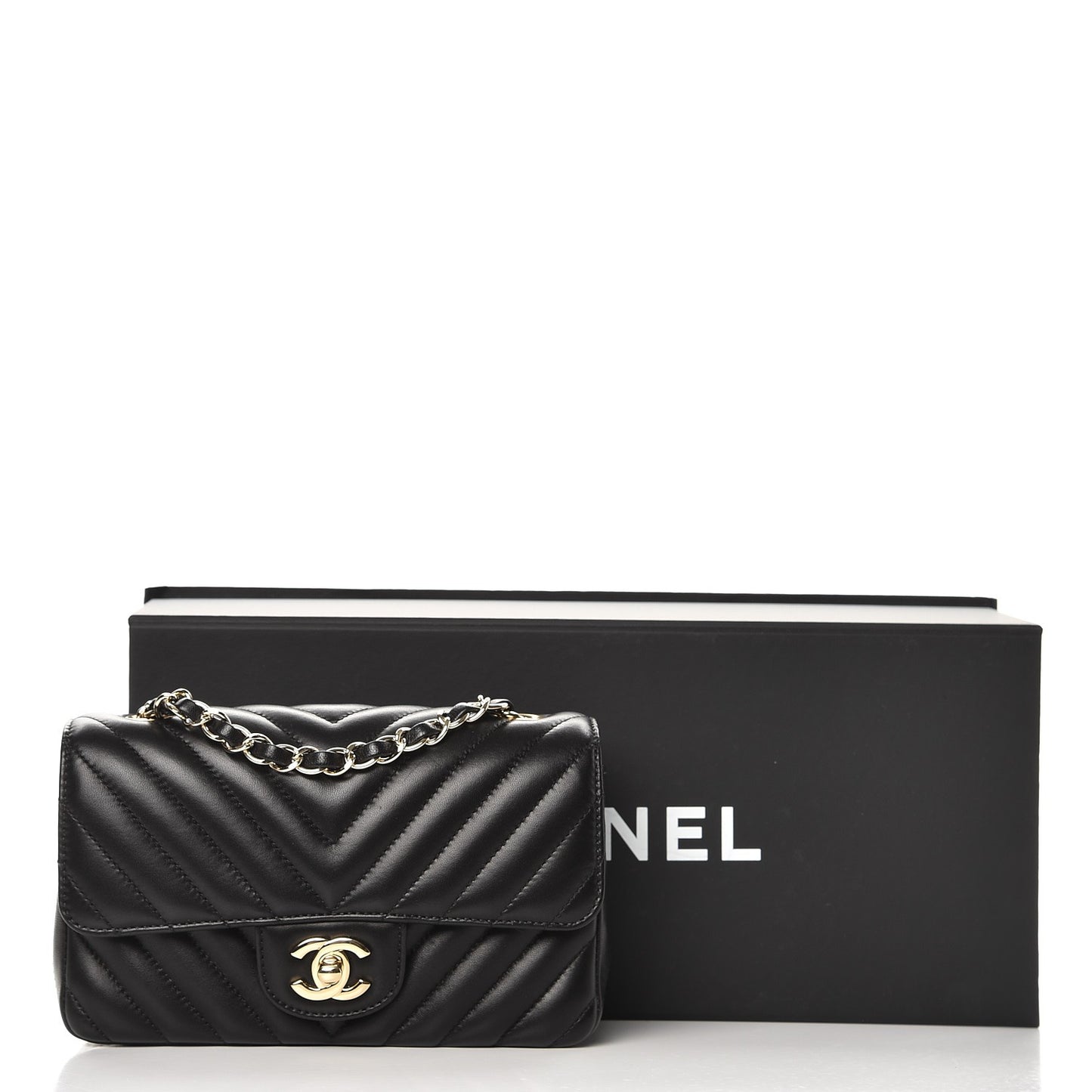 Lambskin Chevron Quilted Mini Rectangular Flap Black