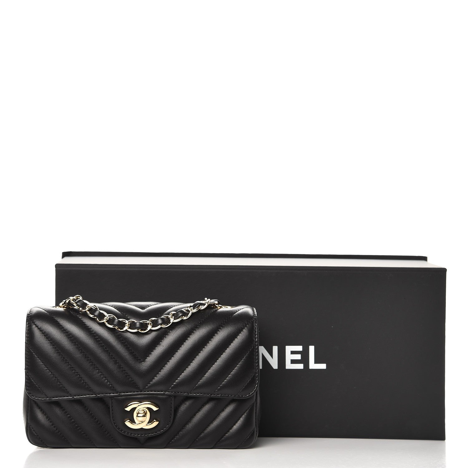 Chanel Lambskin Chevron Quilted Mini Rectangular Flap Black 8 of 8