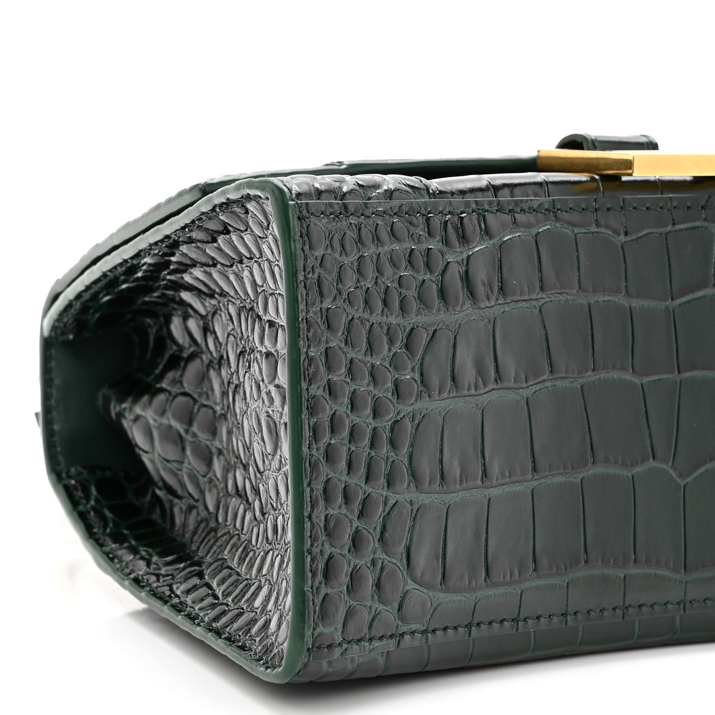 Shiny Calfskin Crocodile Embossed Small Hourglass Top Handle Bag Forest Green