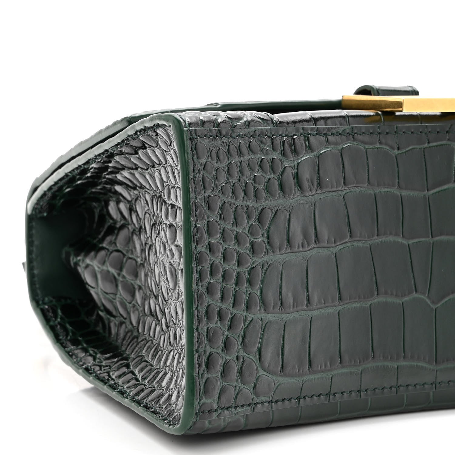 Balenciaga Shiny Calfskin Crocodile Embossed Small Hourglass Top Handle Bag Forest Green 8 of 9