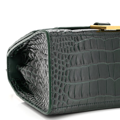 Balenciaga Shiny Calfskin Crocodile Embossed Small Hourglass Top Handle Bag Forest Green 8 of 9