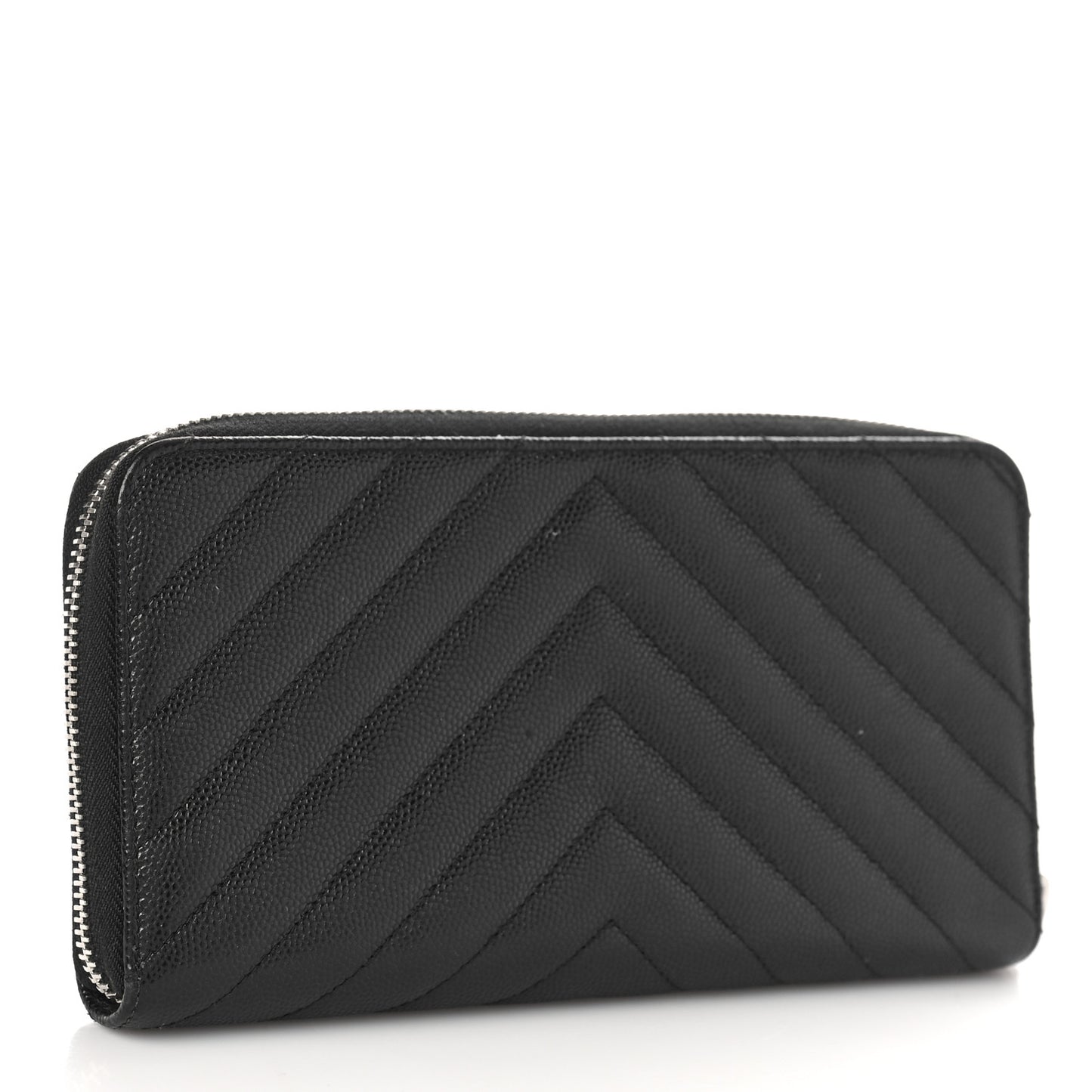 Caviar Chevron Quilted Large Gusset Zip Around Wallet Black