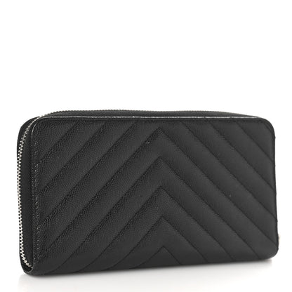 Chanel Caviar Chevron Quilted Large Gusset Zip Around Wallet Black 3 of 9