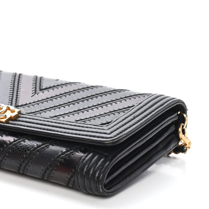 Chanel Calfskin Caviar Quilted Chevron Mixed Boy Wallet On Removable Chain Black 9 of 9