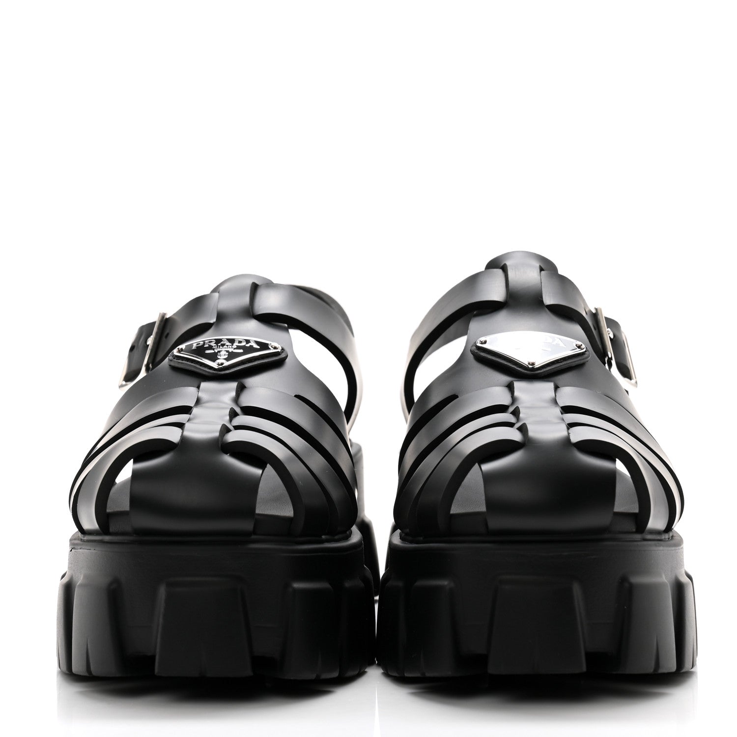 Prada Foam Rubber Triangle Logo Monolith 55mm Cage Sandals 39 Black 2 of 9