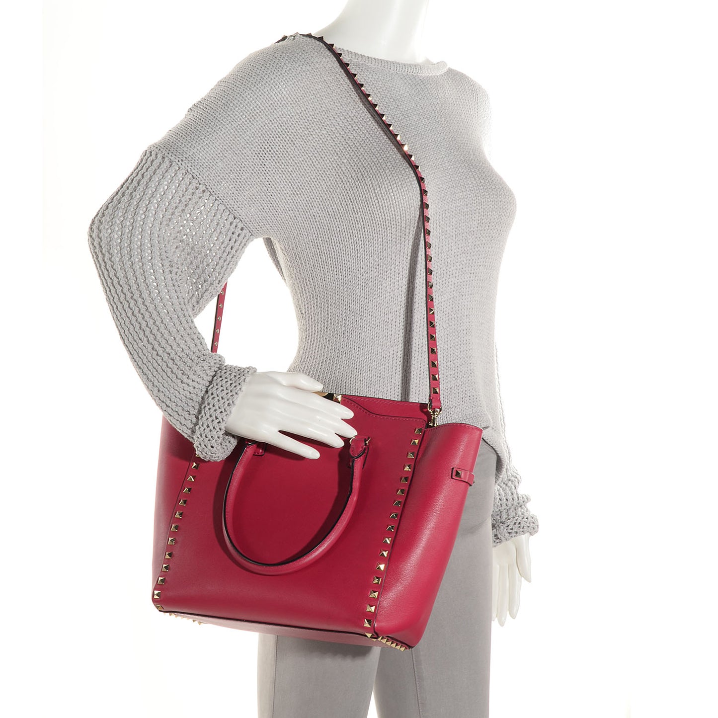 Vitello Rockstud Double Handle Tote Cyclamin