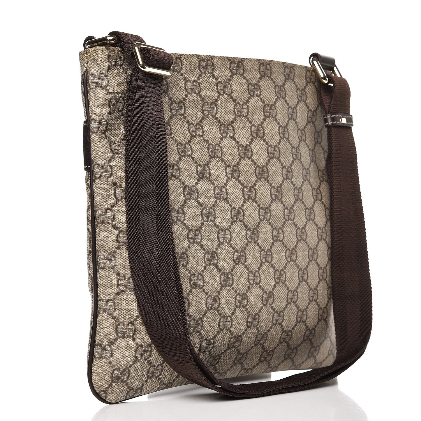 GG Supreme Monogram Selleria Calfskin Small Flat Side Zip Messenger Bag Beige Ebony Cocoa Dark Chocolate