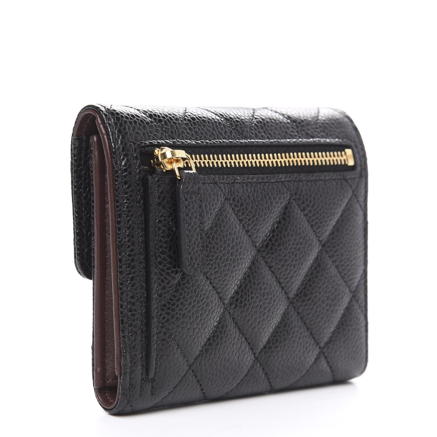 Caviar Quilted Compact Flap Wallet Black
