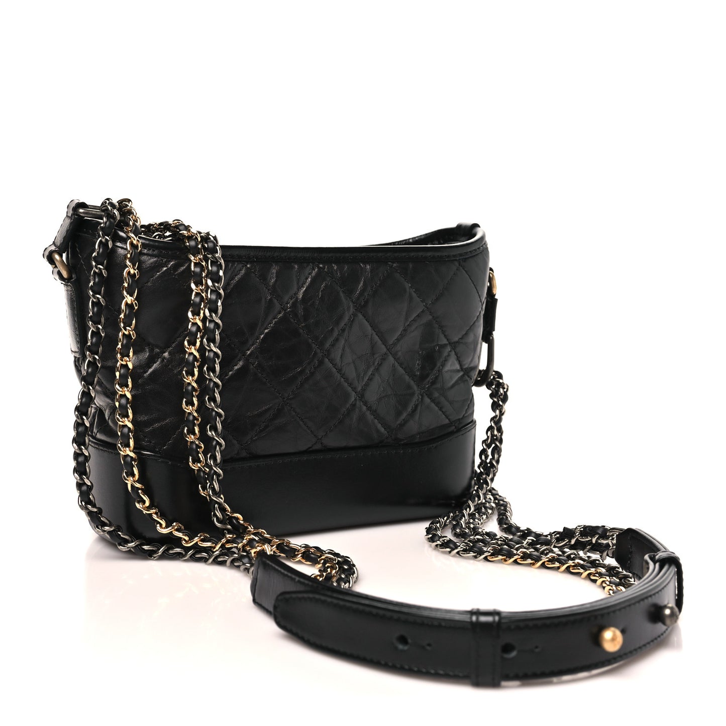 Aged Calfskin Quilted Small Gabrielle Hobo Black