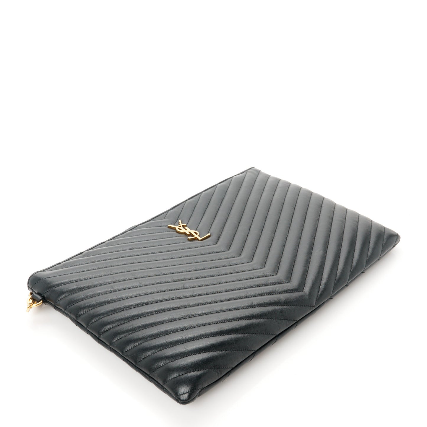 Calfskin Matelasse Chevron Monogram Document Holder Black