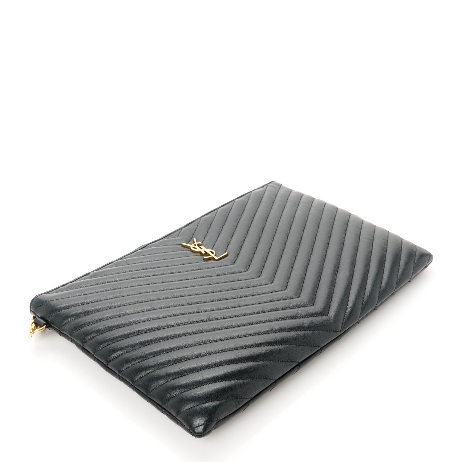 Saint Laurent Calfskin Matelasse Chevron Monogram Document Holder Black 4 of 8